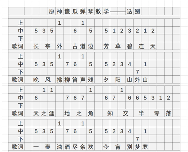 原神送别曲谱手机版 送别琴谱简谱图片图1